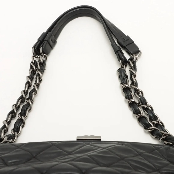 Chanel Lambskin Quilted Sharpei Frame Tote Black Silver Hardware - Picture 6 of 12